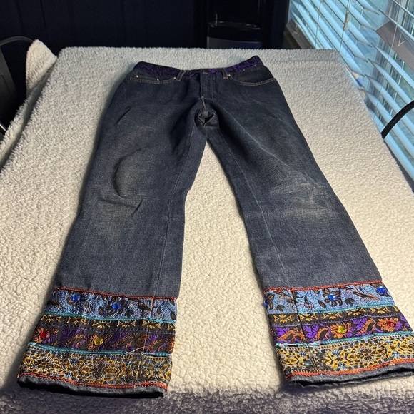 Roccobarocco Denim - Embroidered Straight Leg Jeans with Colorful Cuffs